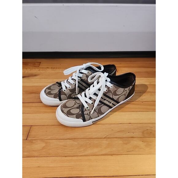 Coach Folly Brown Khaki Sneaker Shoe Size 6 Signature - Picture 1 of 12